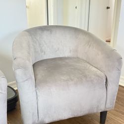 Set of 2 Grey Velvet Accent Chairs - LIKE NEW!