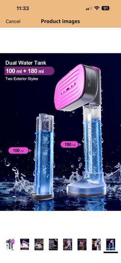 Travel Steamer for Clothes, with 2 Water Tanks (180 ml and 100 ml), Fast Heating, 24g/min Strong Steam, Mini Clothes irons LED Touch Display Dry Ironi