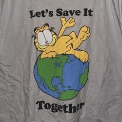 Garfield Save the Earth Gray Pigment Dye Crop Short Sleeve Rolled Hem Large