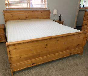 IKEA King Size Solid Wood Sleigh Bed Frame w/ Mattress