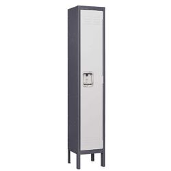 L177 $60 Metal Locker Single Tier 1 Door Tall Locker 12 in. D x 12 in. W x 66 in. H in Grey White Lockers Cabinet for Home  This standard 