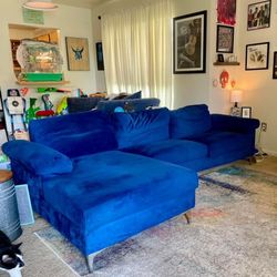 Blue Velvet Sofa Sectional With Chaise 
