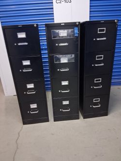 Black Metal 4-Drawer Filing Cabinets – $75 each