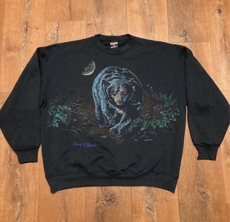 RARE Vintage Grizzly Bear Camp Elkanah OREGON CrewNeck USA Made By Signal 2XL
