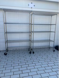 Rolling Rack Bakers Rack Storage Chrome  80x48x18” & 77x48x18” , 4 wheels & 5 levels ea. Taken apart
