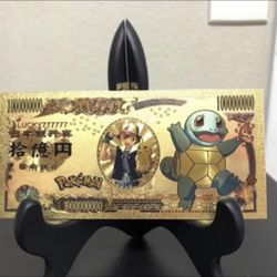 24k Gold Foil Plated Squirtle Pokémon Banknote