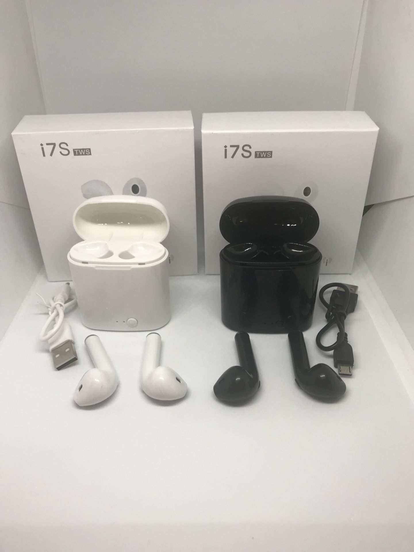 Lot of 2 ( black and white ) i7 Bluetooth wireless headphones earbuds audifonos.