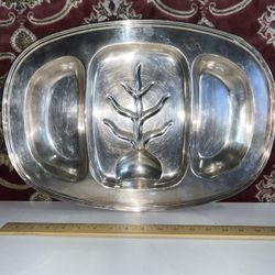 Large TRIPLE WELL TRAY Divided Juice Meat Reed & Barton Silver Plate 10120 20