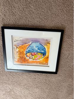 Elizabeth 2008 Watercolor Still Life Blue Hat with Fruit Framed Signed