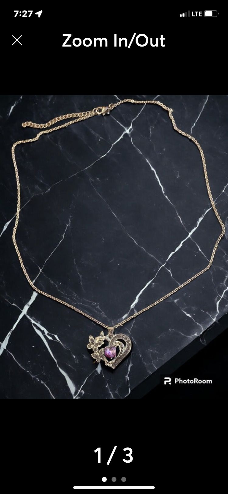 Necklace - Heart Purple Rhinestone Butterflies