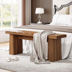 47-Inch Entryway Bench, Farmhouse Wood Bench Dining Table Bench with Sturdy Frame, Easy Assembly (Brown)