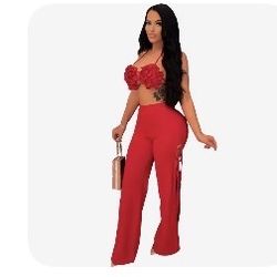 Red Bikini Top With Long Red Pants 