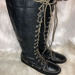  Sperry Topsider Tall Knee High Lace Up Leather Boots