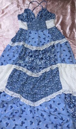 Blue Floral Tiered Maxi Dress