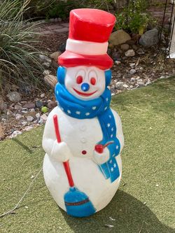 Vintage 42" Patriotic Snowman Blow Mold Christmas Yard Decor Red White Blue