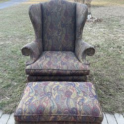 English Style Wingback Chair With Ottoman 
