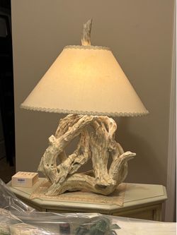 Mid Century Coastal driftwood table lamp with shade
