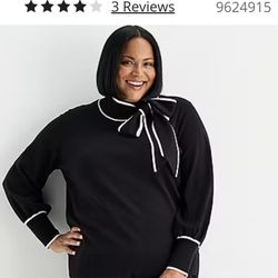 Black Pullover Lightweight Sweater With White Trim Tie Neck Very Pretty They Were Just Too Big I Have Two Sizes 2X And Also One QTY 2.     2x. &  1X..