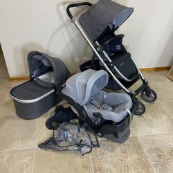 Uppababy Cruz V2 Stroller with Bassinet and Car Seat Grey