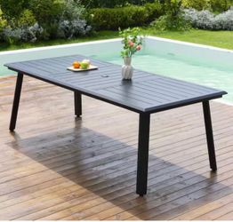 82.7 in. Aluminum Black Rectangular Outdoor Patio Dining Table with Umbrella Hole