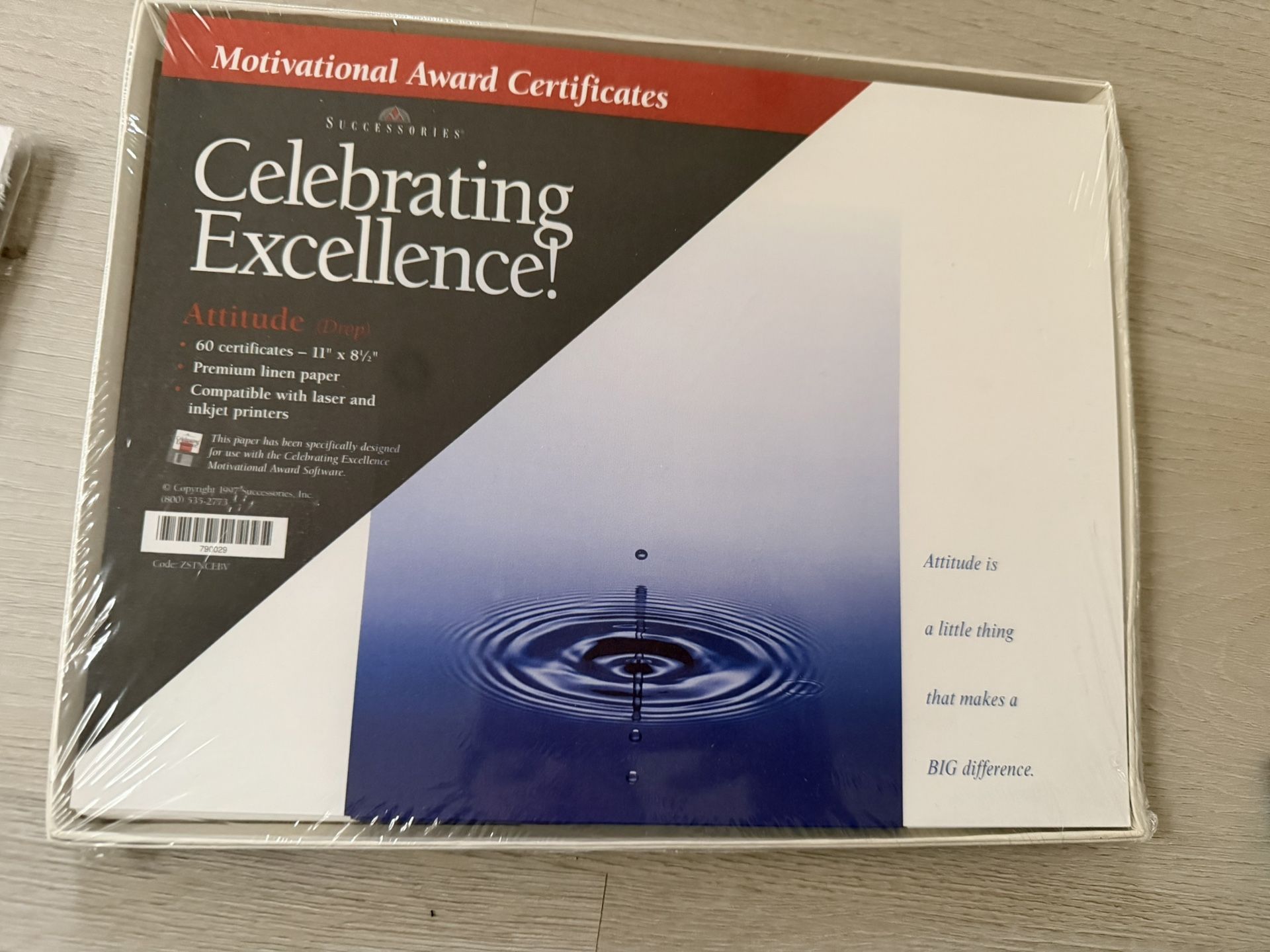 Motivational Award Certificate - 60 Of 11 X 8 1/2” Premium Linen Paper - Sealed