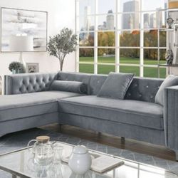 Brand New Glam Gray Left Chaise w, Storage Sectional Sofa 