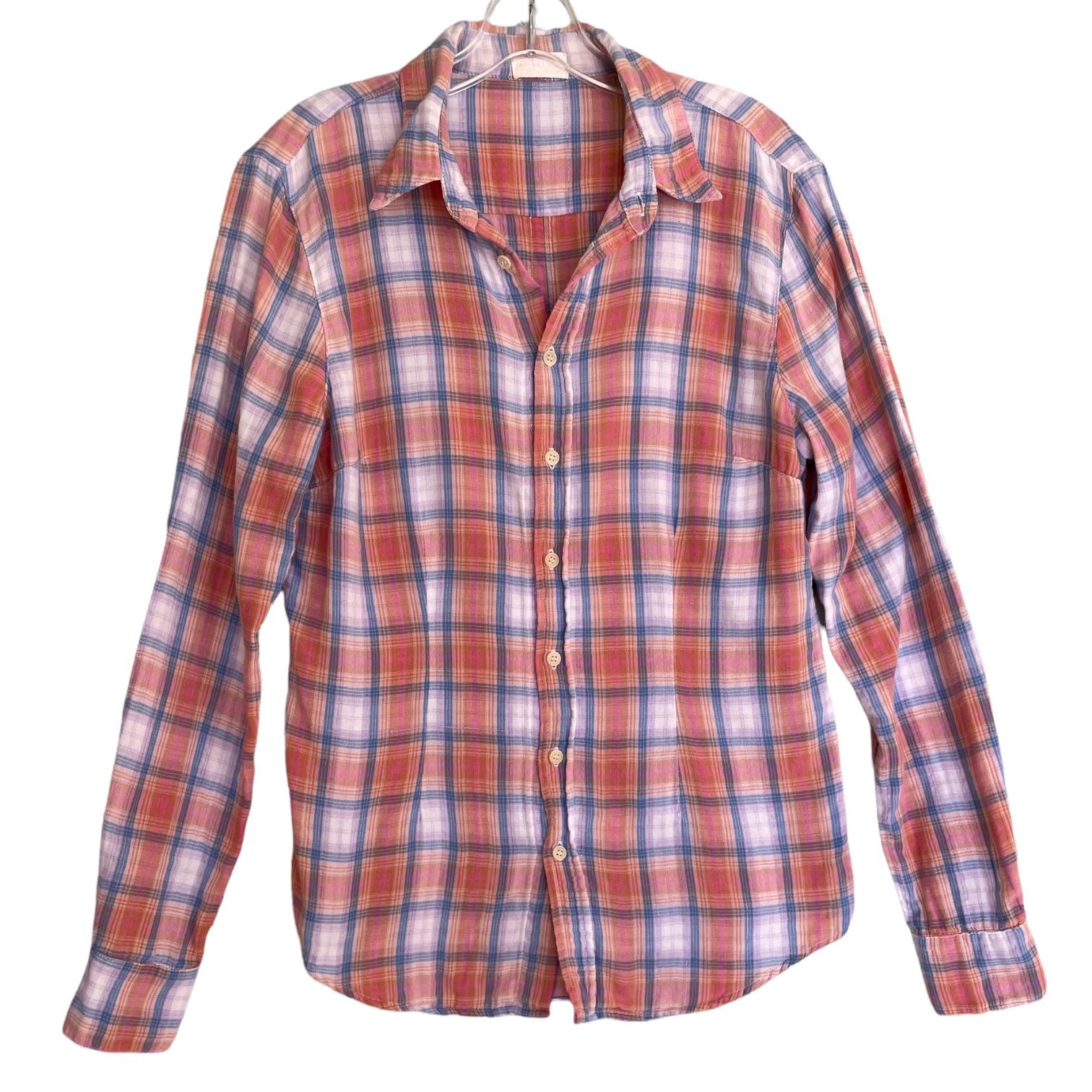 CP Shades Peach/Blue 100% Cotton Button Down Long Sleeve Shirt