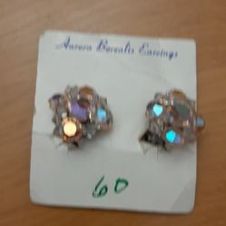 1950's Aurora Borealis Crystal Clip on Earrin