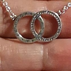 Pandora Authentic Brand New Sterling Silver Signature Logo Pave Circles Adjustable 19.4 Intertwined Pendant Necklace 