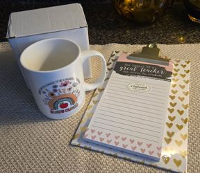 Teacher Appreciation Gift Coffee/Tea Mug & Lady Jayne Mini Clipboard & Note Pad (NEW)