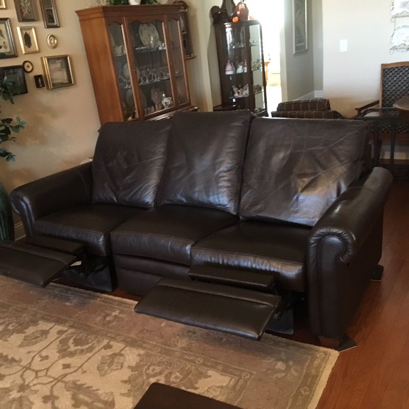 Ethan Allen Leather Sofa W 2 Incliners, Ethan Allen Leather Sofa Used