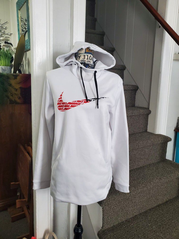 NIKE DRI-FIT~ WHITE PERFORMANCE WEAR HOODED SWEATSHIRT WITH HAND POUCH!