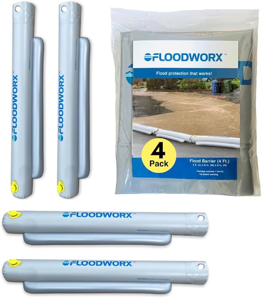 FLOODWORX Reusable Flood Barrier & Water Diverter Dam 4 Pack (Each is 4ft x 6in)