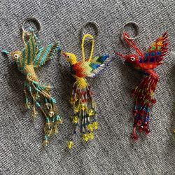 Huichol Beaded Hummingbird Keychain. Made in Mexico