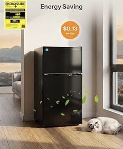 3.1 Cu.Ft Mini Fridge with Freezer, Double Door Small Refrigerator, Adjustable Thermostat, Energy Star Certified Low Noise Mini Refrigerator