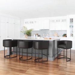 Set of 4 Black Faux Leather Barstools, 2 Are Assembled, 2 Are In The Box 📦 