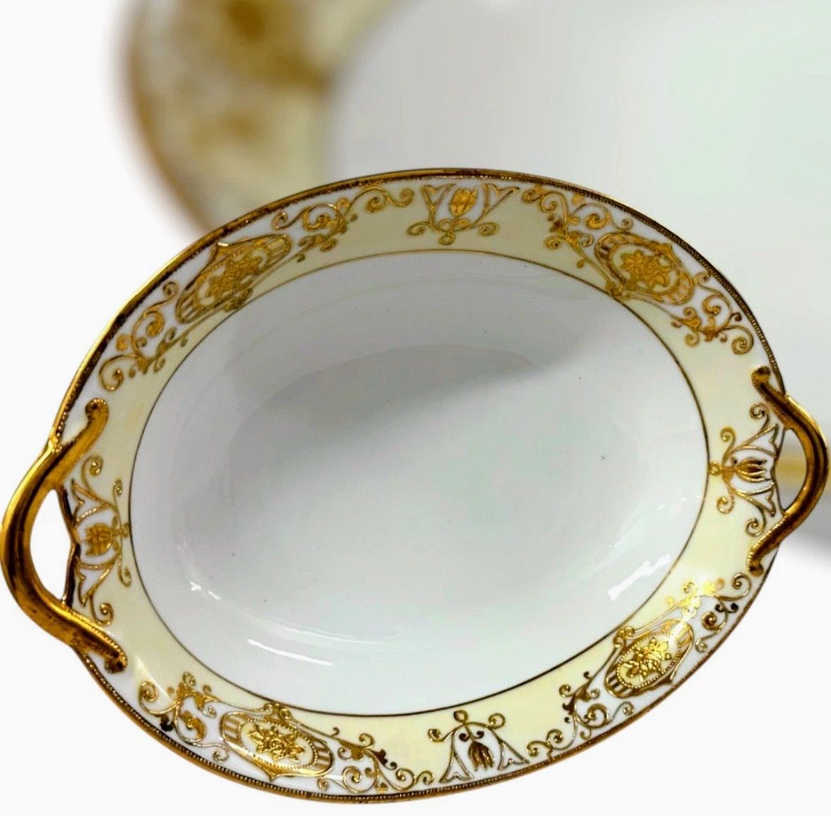 Antique Noritake Nippon Japan Gold Encrusted Handled Oval Serving Bowl
