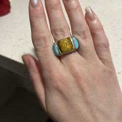 Tigers Eye And Turquoise Ring 