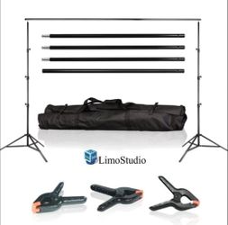 LimoStudio Photo Video Studio 10Ft Adjustable Muslin Background Backdrop Support System Stand with 3pcs Backdrop Support Spring Clamp, AGG1114V2
