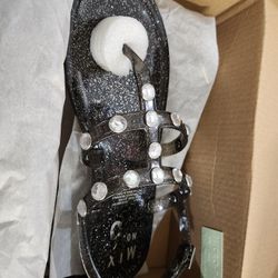 New Mix No. 6 Jelly Black Glittery Sandals Size 5 In Girls