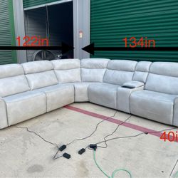 Beige/Gray 6pc Zero-Gravity Power Reclining Sectional (DELIVERY AVAILABLE)