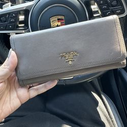 Prada Taupe Saffiano Lux Leather Continental Flap Wallet