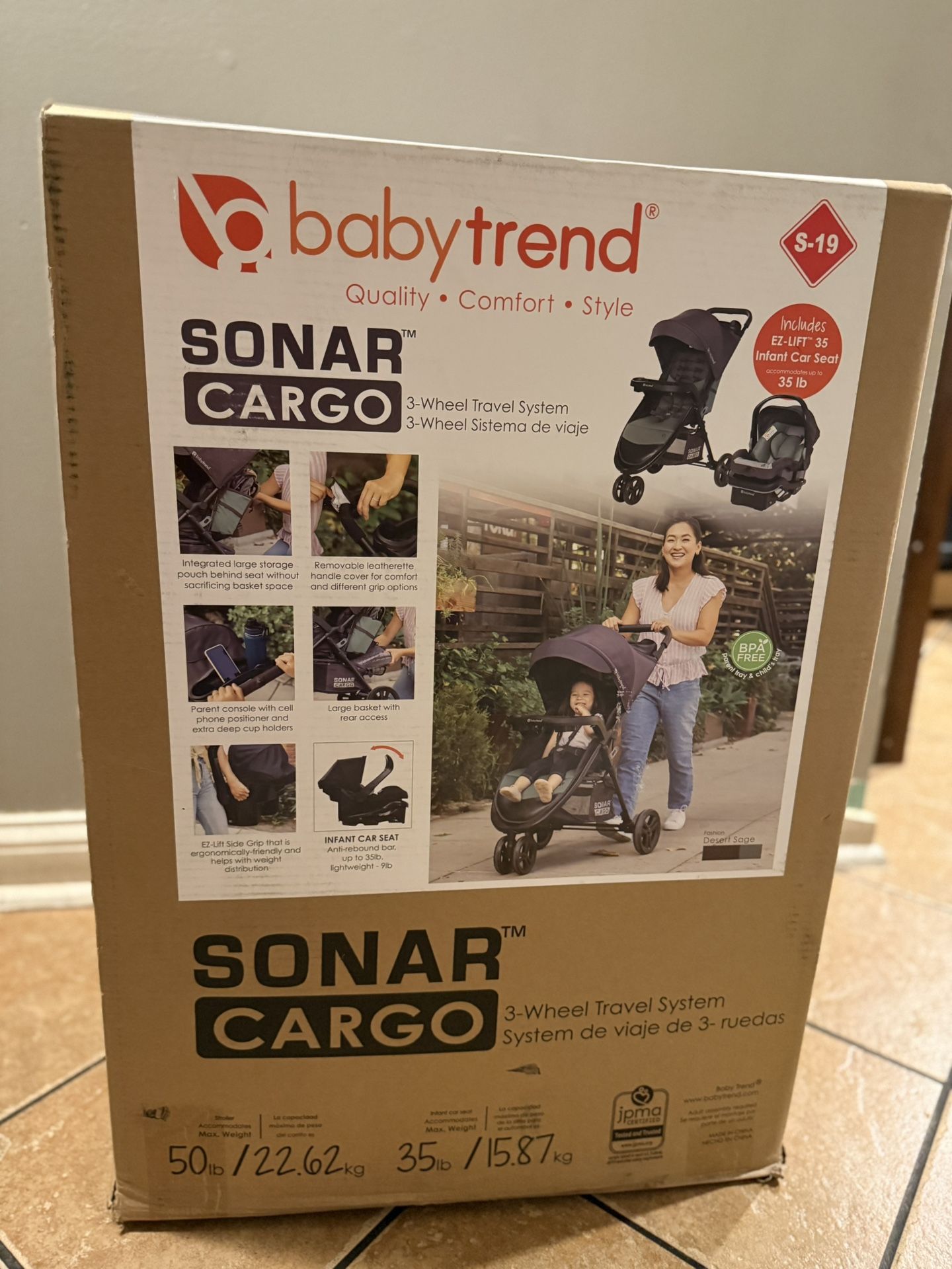 Baby Trend Sonar Cargo 3-Wheel Travel System with EZ-Lift™ 35 PLUS Infant Car Seat - Desert Sage