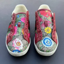 Gucci GG Blooms Floral Slip-On Sneakers EU 36 US 6 Red Web