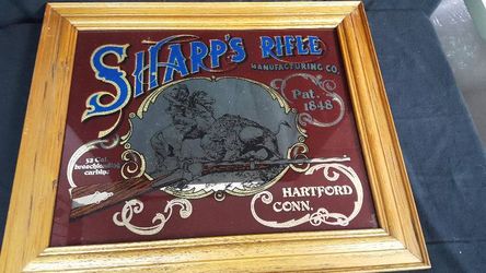 RARE Vintage Sharp's Rifle Manufacturing Co. Pub Tavern Man Cave Mirror Wood