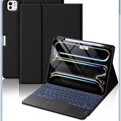 iPad Pro 11-inch Case with Keyboard (M5/M4) - Magnetic Wireless Detachable Keyboard with Multi-Touch Trackpad 7 Colors Backlit Stain Proof Folio Cover