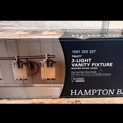 Hampton Bay Truitt 23.25 in. 3-Light Brushed Nickel Vanity Light w/Glass Shades