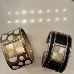 Two Cuff Watches. One Polkadot One Black.