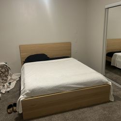 MALM IKEA Bed Frame w Slatt And Queen Memory Foam Mattress