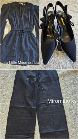 Aritzia Little Moon Black Dress, Athlefit Black Kitten Heels, Black drawstring fleece Sweatpants